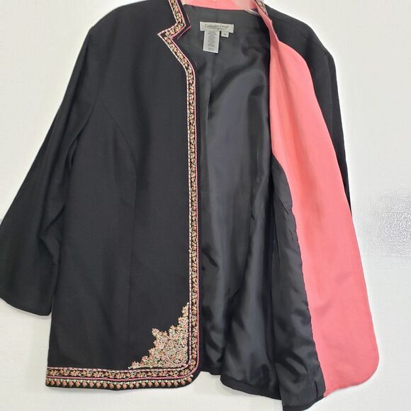 Coldwater Creek Beautiful Woman's Linen Blend Embroidered Lined Blazer, Size 14 - Picture 4 of 10